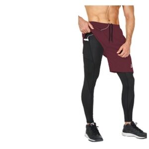 SILKWORLD 2 in 1 Running Compression Tights Pants Athletic Workout Gym Legging